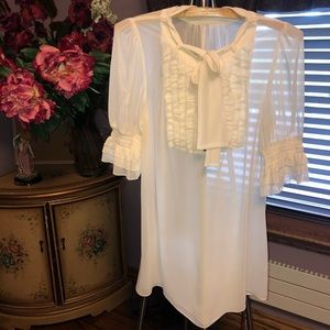 Vintage Sheer Babydoll Blouse Top with Tie Neck